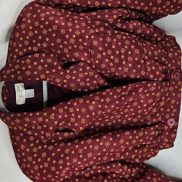 Vintage Christian Dior Women's Burgundy Pattered Padded Cropped Jacket Size 6 - Picture 3 of 11